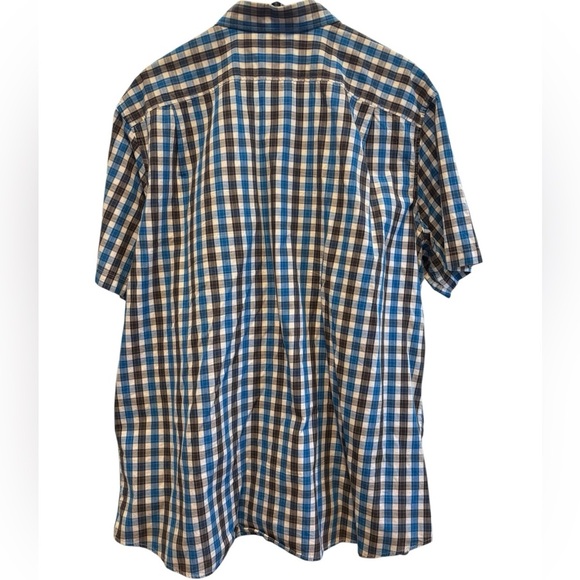 Eddie Bauer Black Turquoise and White Plaid Short Sleeve Button Front Size T2XL - Picture 9 of 9